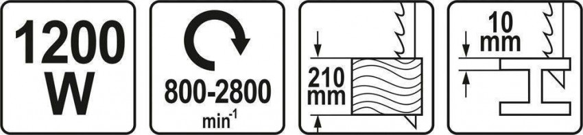 Пила шаблева мережева YATO. W = 1200 Вт, 800-2800 про. /хв, глиб. різу 210 мм (дер), 10 мм (мет) [5]-YT-82280