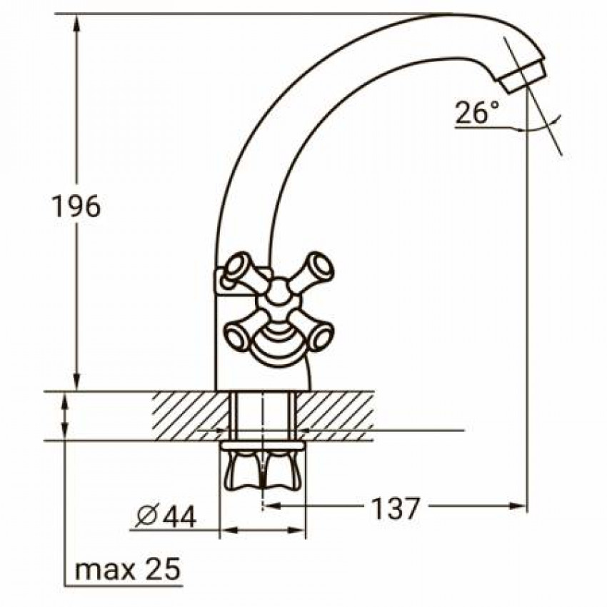 Змішувач PL 1/2" для кухні гуска коротке вухо на гайці AQUATICA (PL-4B355C)-PL-4B355C