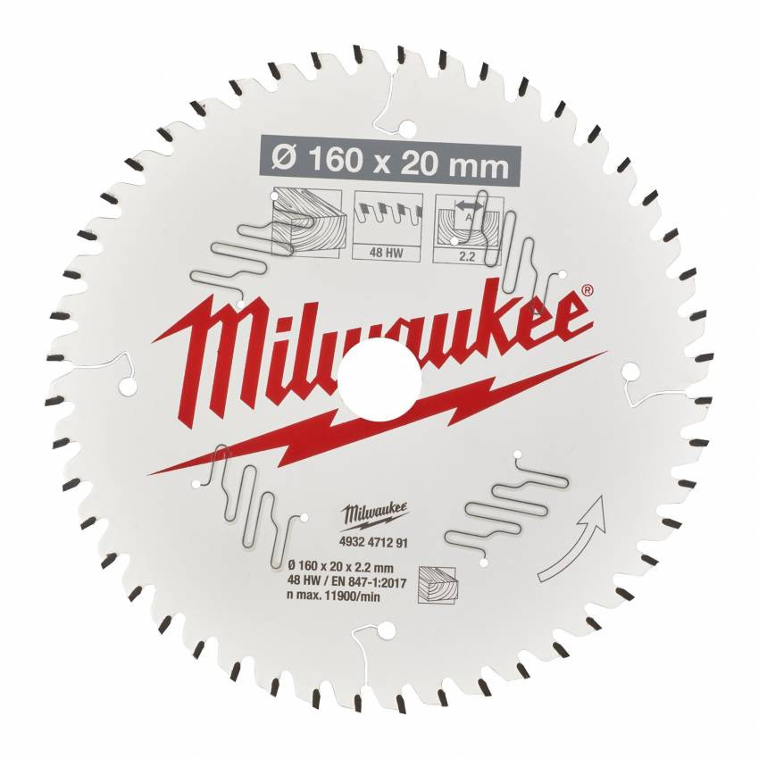 Диск пильний Alu PFTE MILWAUKEE, Ø165х20х2, 2мм, 52 зуб.-4932471296