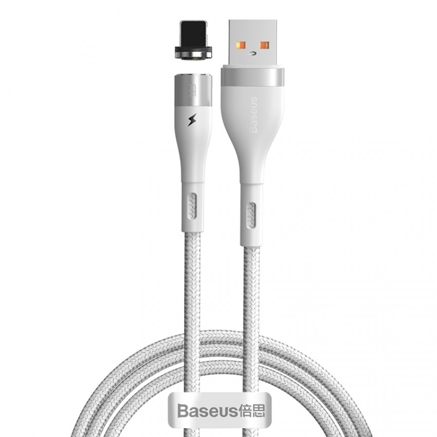 Кабель Baseus Zinc Magnetic USB 2.0 to Lightning 2.4A 1M Білий (CALXC-K02)-