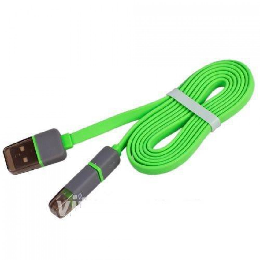 Кабель Pulso USB - Mikro USB/Apple 1m green (плоский)-CP-002GN (500)