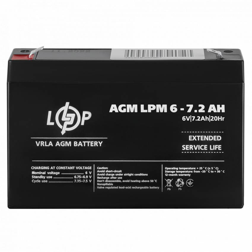 Акумулятор AGM LPM 6V - 7.2 Ah-