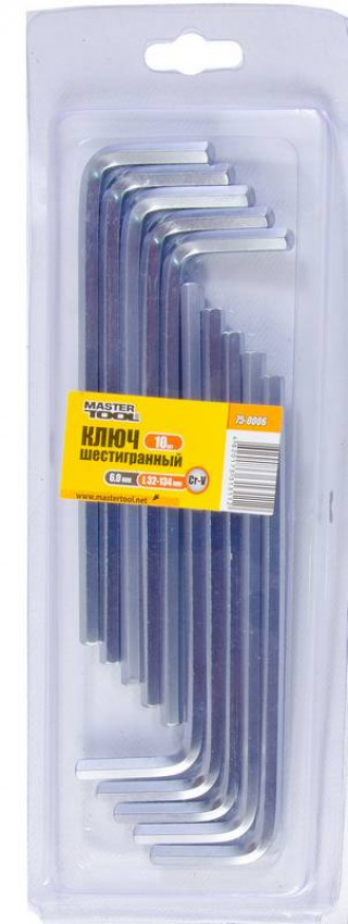 MasterTool Ключ шестигранний CrV 6,0мм L32-134мм, 10шт, Арт.: 75-0006-75-0006