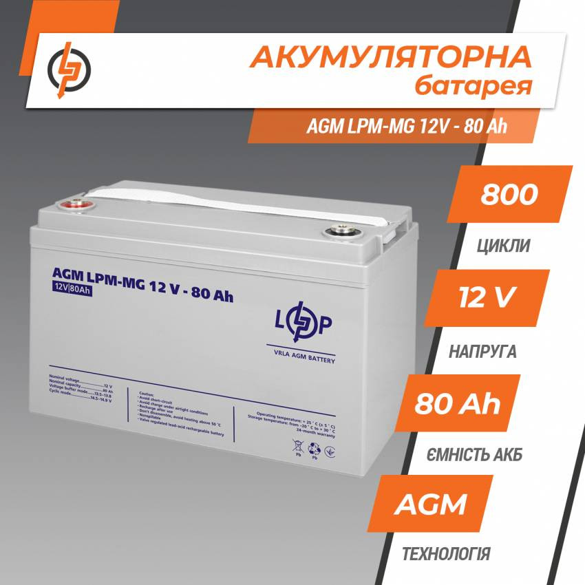 Акумулятор мультигелевий LPM-MG 12V - 80 Ah-