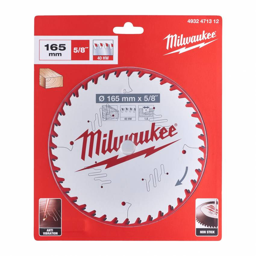 Диск пиляльний PFTE MILWAUKEE, Ø165х15,87х1,6мм, 40 зуб. 1-4932471312