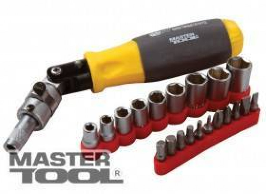 MasterTool Викрутка реверсивна з карданом з комплектом насадок 20 ел, Арт.: 40-0515-40-0515