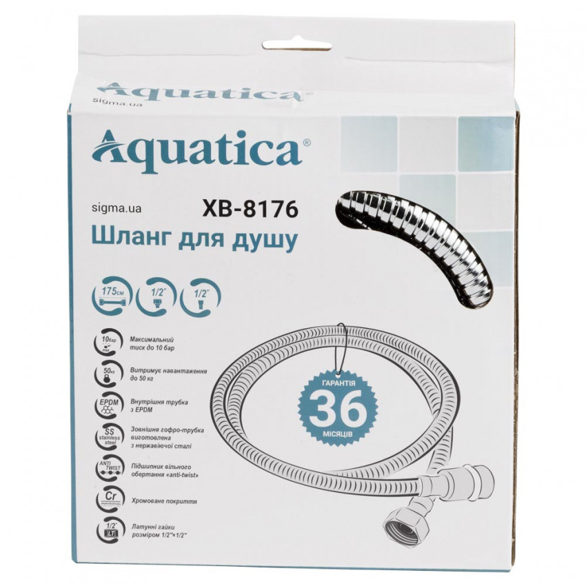 Шланг для душа 1/2" SS хромований з підшипником 175см AQUATICA XB-8176 (9792022)-9792022