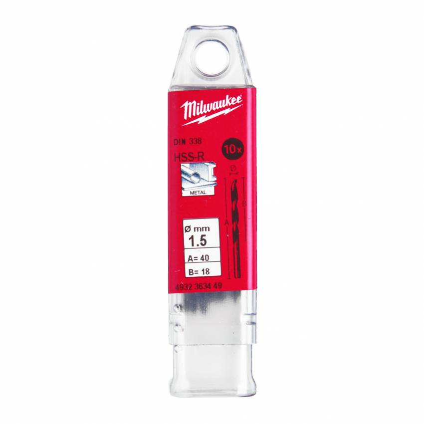 Свердло по металу HSS-R MILWAUKEE DIN338, Ø1,5мм, (10шт)-4932363449