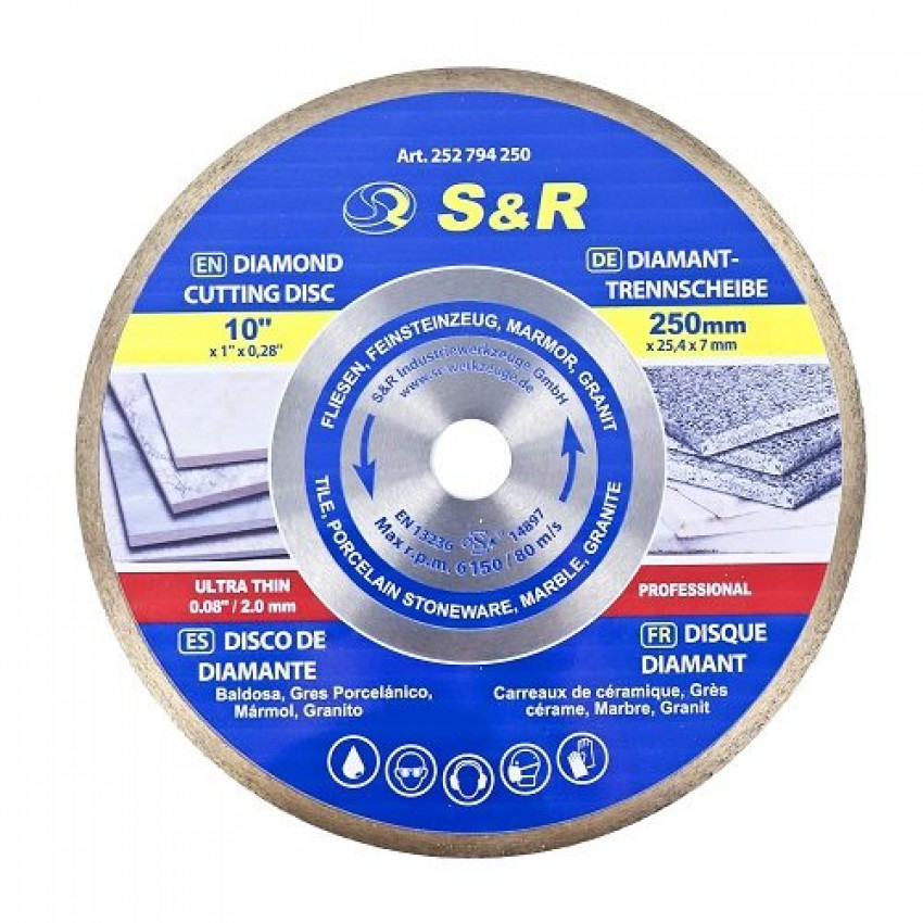 Диск алмазний S&R CORONA 250 x 1,6 х 25,4 керамограніт-252794250