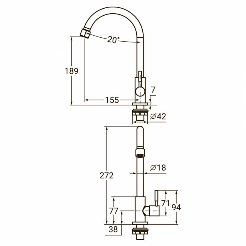 Змішувач KT 1/2" монокран на гайці SS AQUATICA KT-1G170P (9722601)-9722601