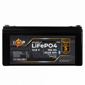 Акумулятор LP LiFePO4 12,8V - 160 Ah (2048Wh) (BMS 160A/80А) пластик LCD Smart BT-[articul]