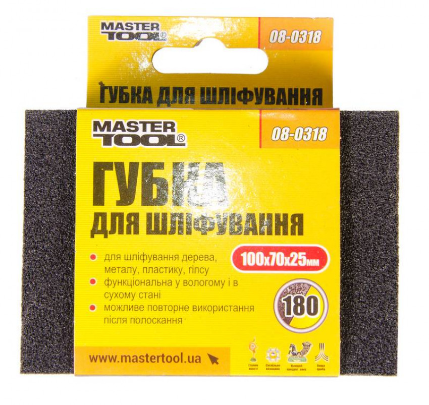 MasterTool Губка для шліфування Р180 100*70*25 мм, Арт.: 08-0318-08-0318