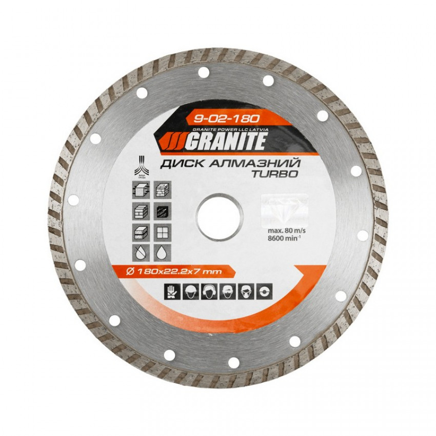 GRANITE Диск алмазний TURBO 180 мм GRANITE, Арт.: 9-02-180-9-02-180