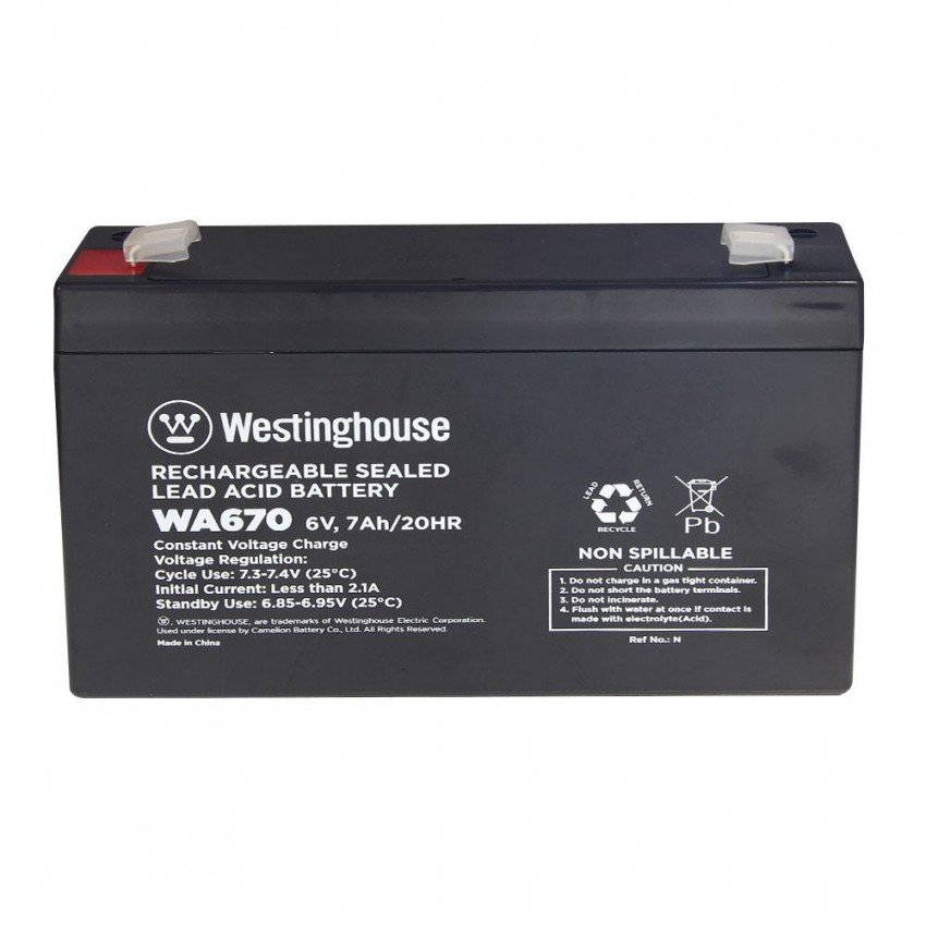 Свинцево-кислотна акумуляторна батарея Westinghouse 6V, 7Ah, terminal F2, 1шт 94*34*151 мм-WA670N-F2