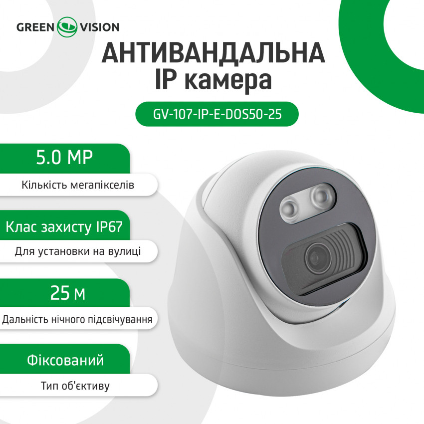 Антивандальна IP камера GV-107-IP-E-DOS50-25 POE 5MP-