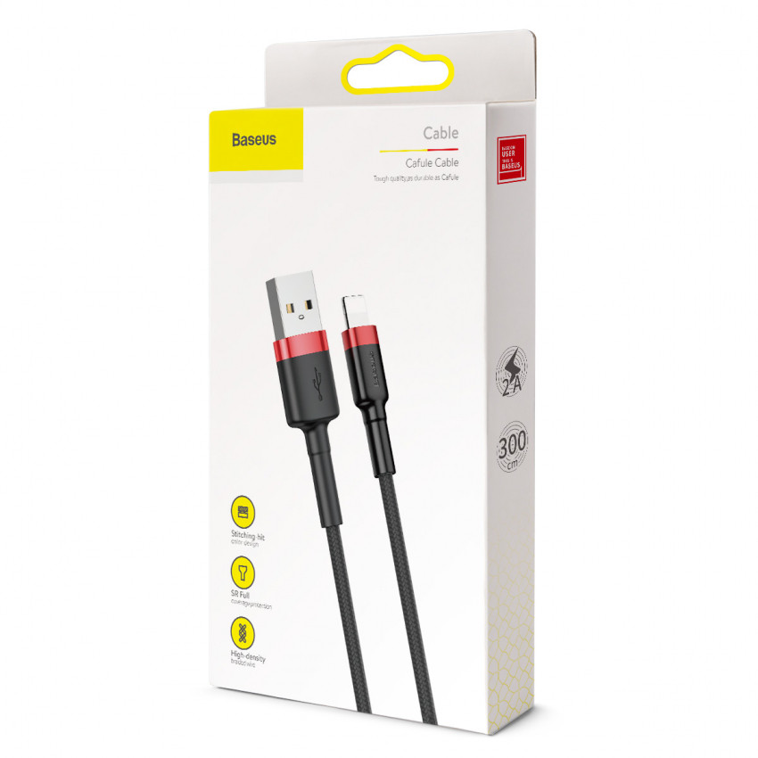 Кабель Baseus Cafule USB 2.0 to Lightning 2A 3M Чорний/Червоний (CALKLF-R91)-