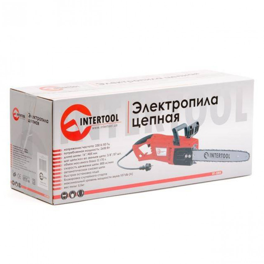 Пила ланцюгова 2600 Вт, 840 м/хв, шина 405 мм, 230 В, прямий двигун INTERTOOL DT-2205-DT-2205