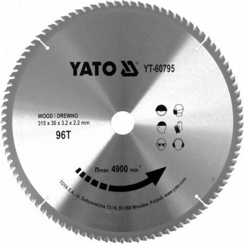 Диск пильний переможний по дереву YATO: 315x30x3.2x2.2 мм, 96 зубців, RPM до 4900 1/хв-YT-60795