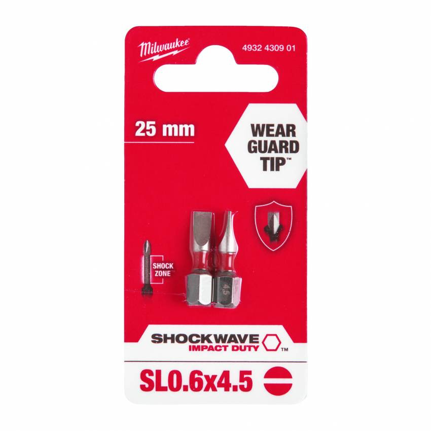 Біта SHOCKWAVE MILWAUKEE, SL0, 6x4, 5, 25мм, (2шт)-4932430901