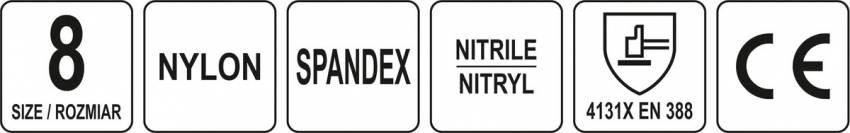 Рукавиці робочі нейлонові YATO покрите спіненим нітрилом з накрапленням, розмір 8, чорнр-сірі-YT-74757