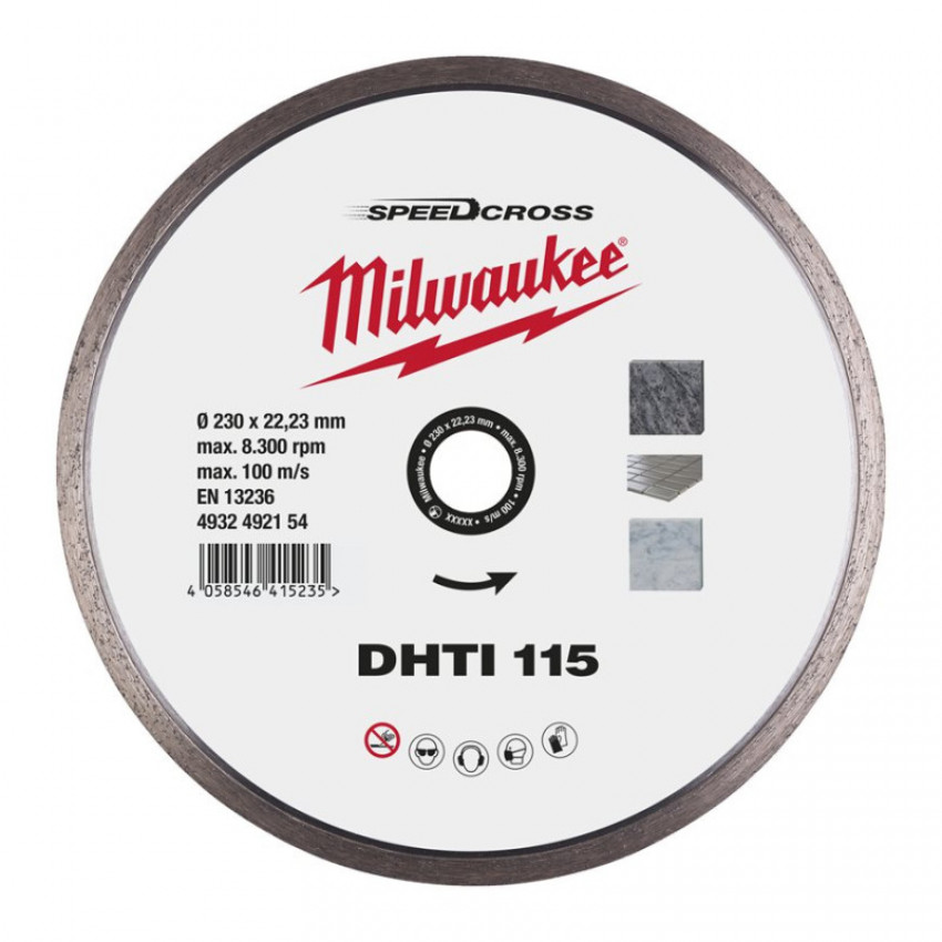 Алмазний диск SPEEDCROSS DHTI 115 мм для керамічної плитки (чистий різ) MILWAUKEE-4932492154