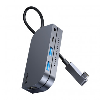 USB Hub Baseus Bend Angle No.7 Multifunctional Type-C to USB3.0*2 + HDMI + microSD + mini-jack 3.5 mm + Type-C PD Сірий (CAHUB-CWJ0G)-[articul]