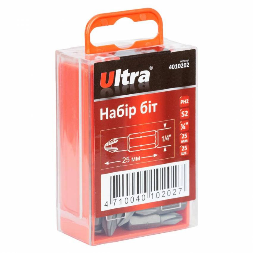 Набір біт PН2x25мм 1/4" 25шт S2 (пласт кейс) ULTRA (4010202)-4010202