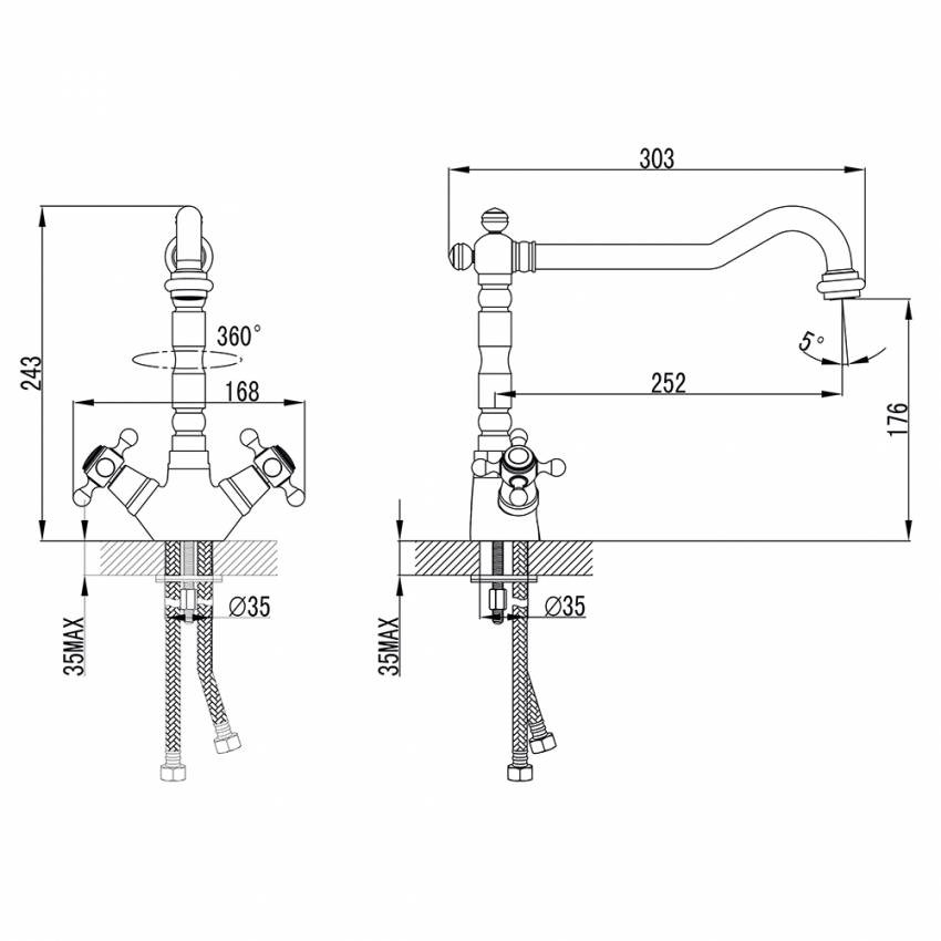 Змішувач ARNO 1/2" для кухні Г-вилив на шпильці CORSO (FE-5B252C) (9679100)-FE-5B252C