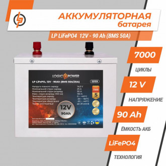 Акумулятор LP LiFePO4 12V - 90 Ah (BMS 50A/25A) металл