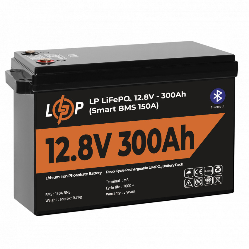 Акумулятор LP LiFePO4 12,8V - 300 Ah (3840Wh) (Smart BMS 200А) з BT пластик-