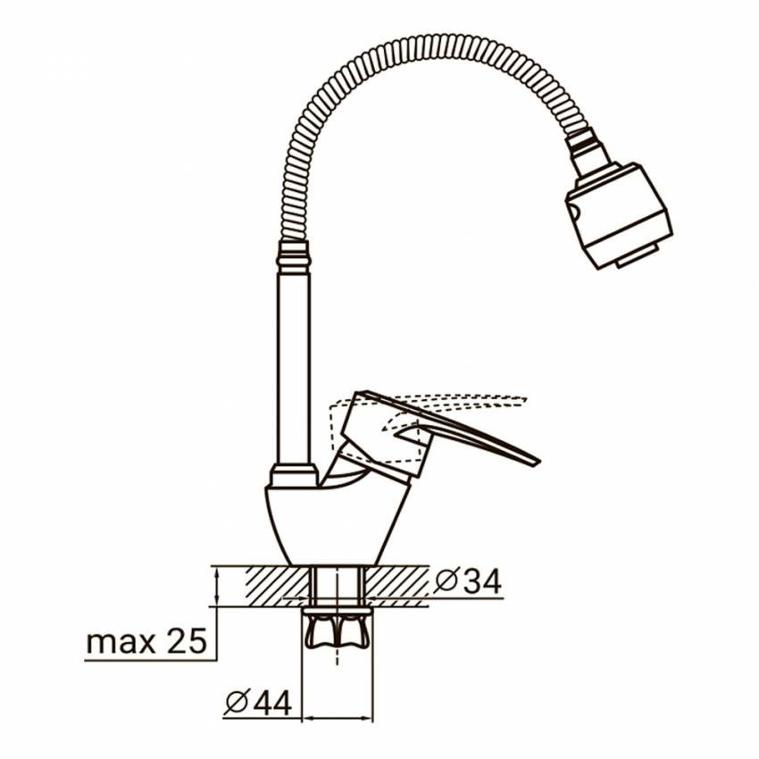 Змішувач ML Ø40 для кухні гусак гофрований на гайці AQUATICA ML-4B644C (9746120)-9746120