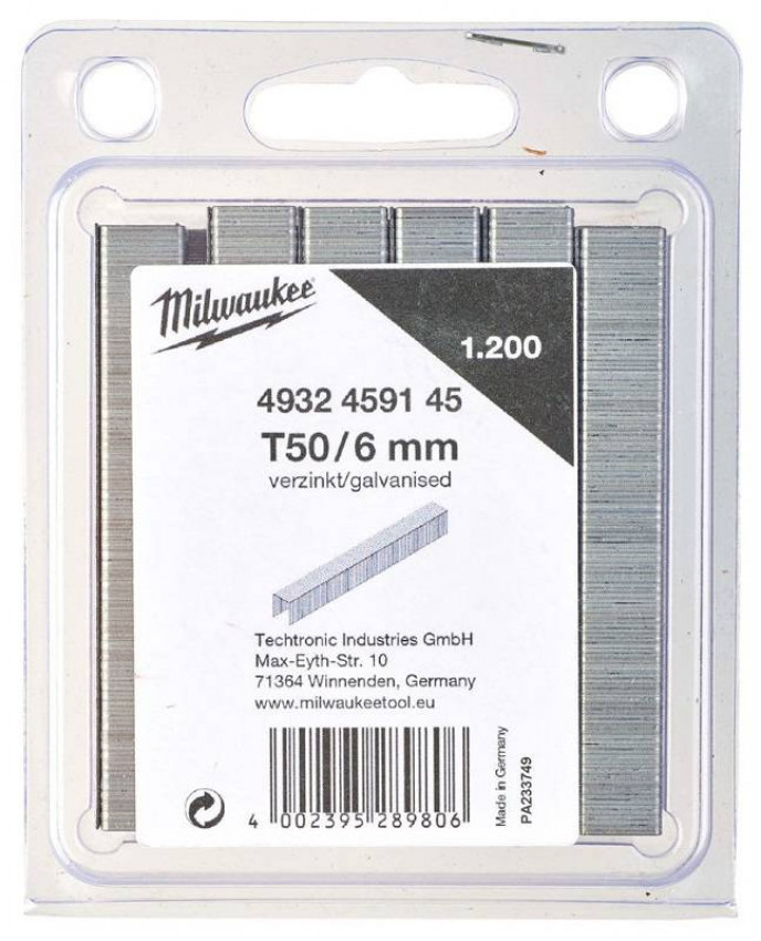 Скоби для степлера MILWAUKEE, T50/6 мм, (1200шт)-4932459145