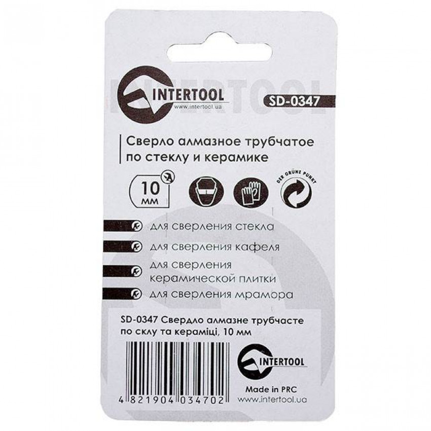 Коронка трубчаста по склу та кераміці 10 мм INTERTOOL SD-0347-SD-0347