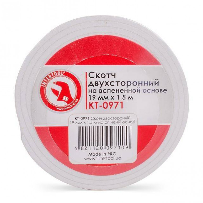 Скотч двосторонній 19 мм * 1.5 м на спіненій основі INTERTOOL KT-0971-KT-0971