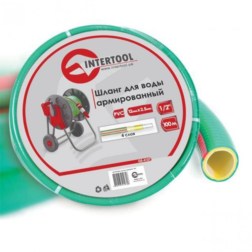 Шланг для води 4-х шаровий 1/2", 100 м, армований, PVC INTERTOOL GE-4107-GE-4107