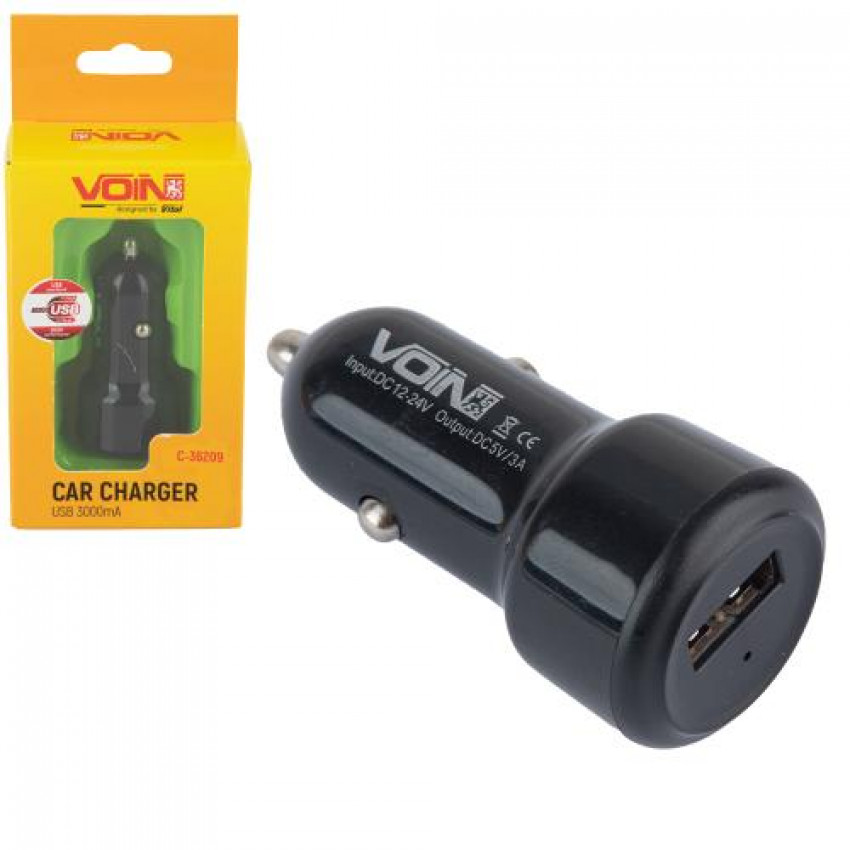 Автомобільний зарядний пристрій VOIN C-36209, 1USB (12/24V - 5V 3,0A) (C-36209)-C-36209