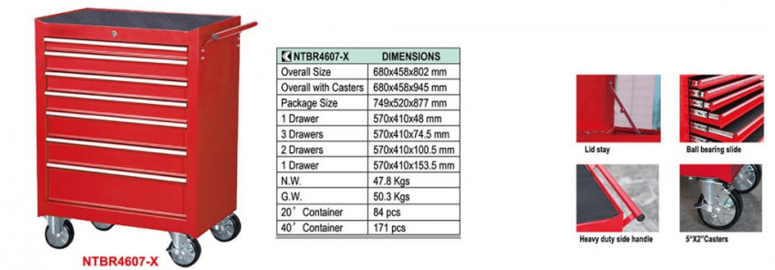 Візок інструментальний (тумба) на колесах 7 відділень-TBR4607-X