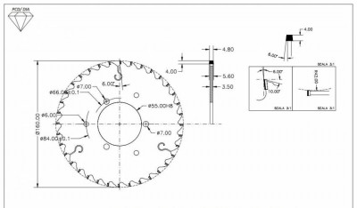 DSB.Підрізна пила D=160 F= 55 Z= 36 K=4,8/5,6 P=3,5 H=4 PH: 3/7/66+3/6/84