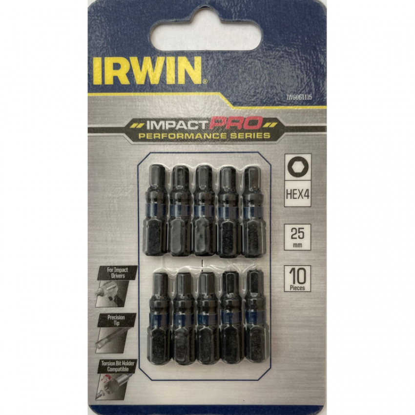 Біта IMPACT PRO 1/4"/25мм HEX4 10шт, IRWIN-IW6061115