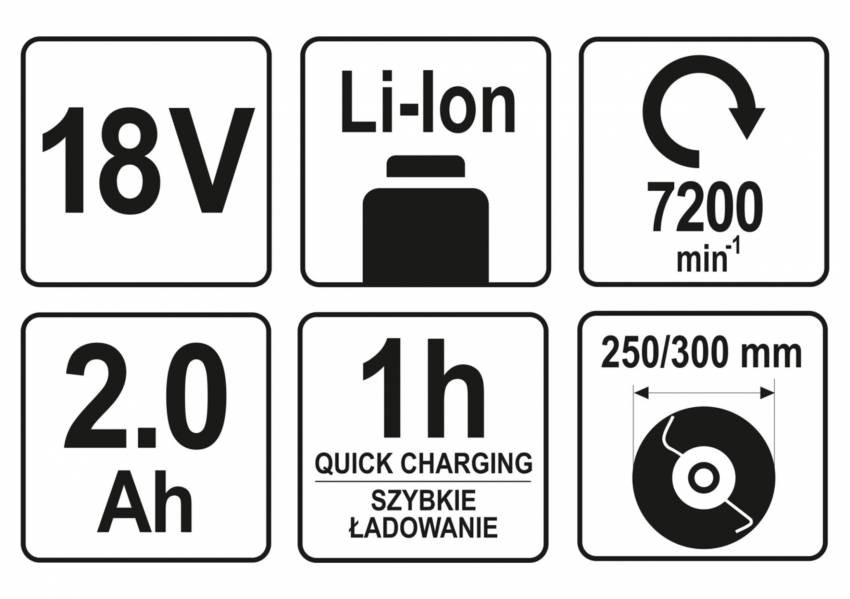 Газонокосарка акумуляторна YATO Li-Ion 18 В, 2 АГод, обрізний діап. Ø=25/30 см, з зарядним пристроєм-YT-82830