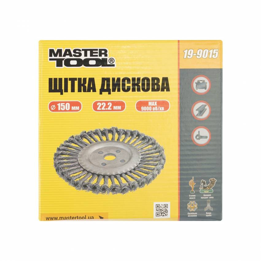 MasterTool Щітка дискова із плетеного дроту D150*22,2 мм, Арт.: 19-9015-19-9015