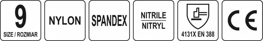 Рукавиці робочі нейлонові YATO покрите спіненим нітрилом з накрапленням, розмір 9, чорнр-сірі-YT-74758