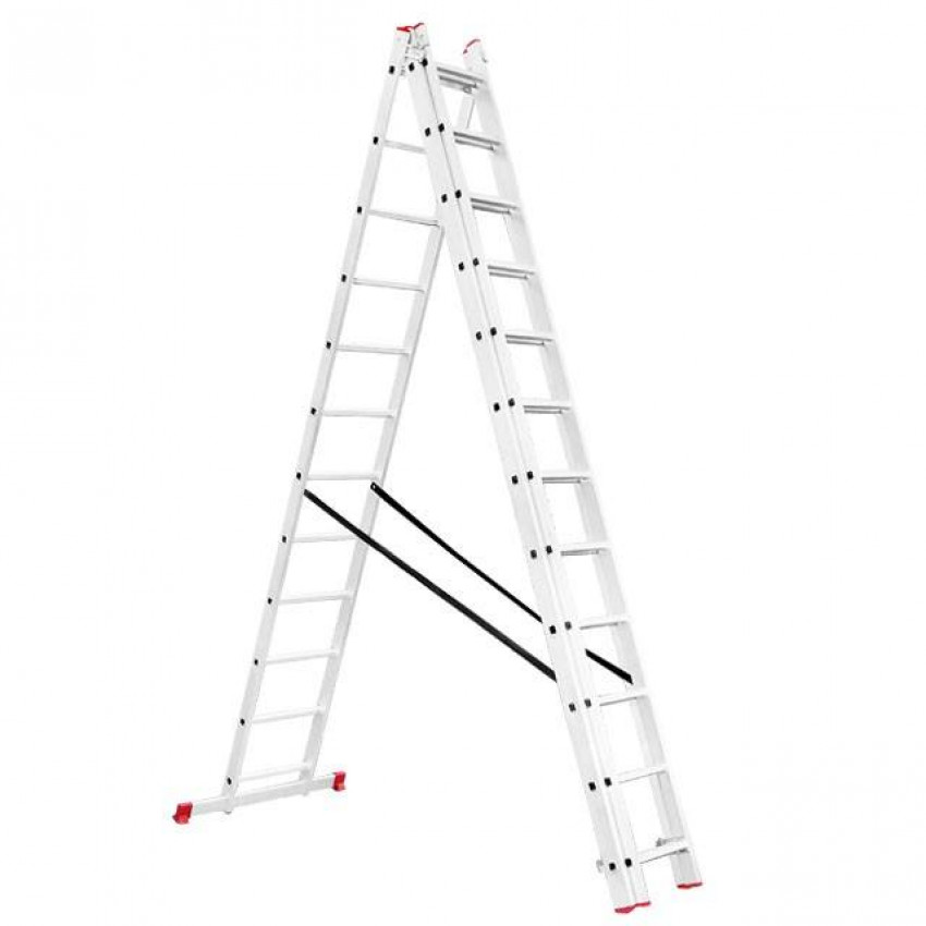 Драбина з алюмінію, 3-секційна універсальна розкладна, 3х12 сход., 7,89 м INTERTOOL LT-0312-LT-0312