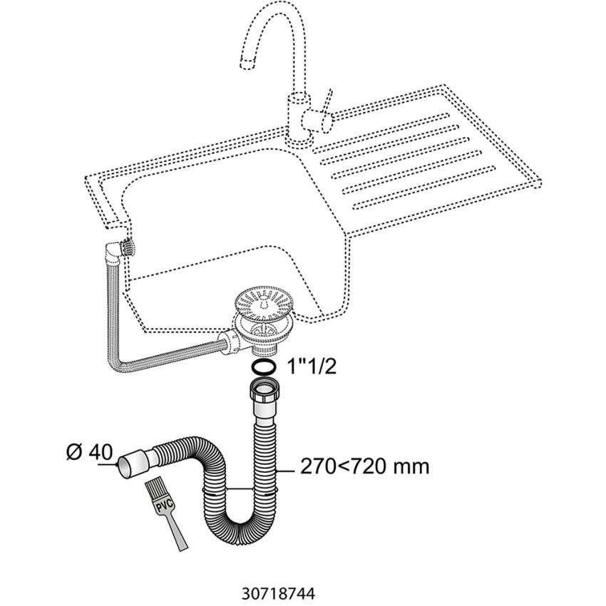 З'єднання гнучке для кухонної мийки 1½"×Ø40мм WIRQUIN (9542839)-9542839