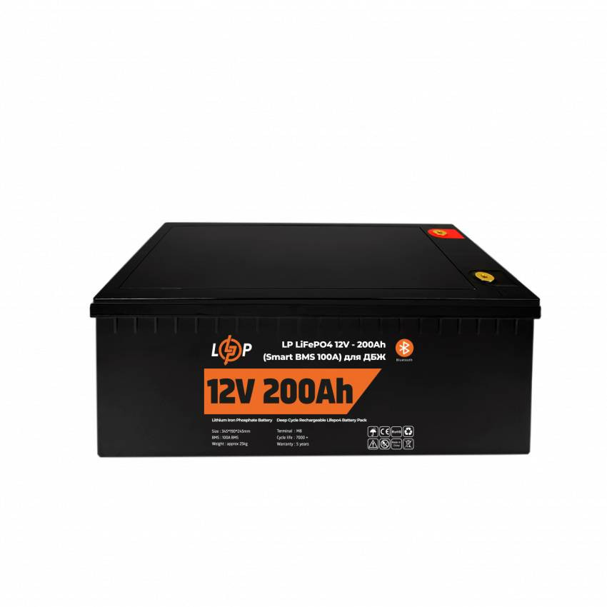 Акумулятор LP LiFePO4 12V - 200 Ah (Smart BMS 100А) з BT пластик для ДБЖ-LP20198