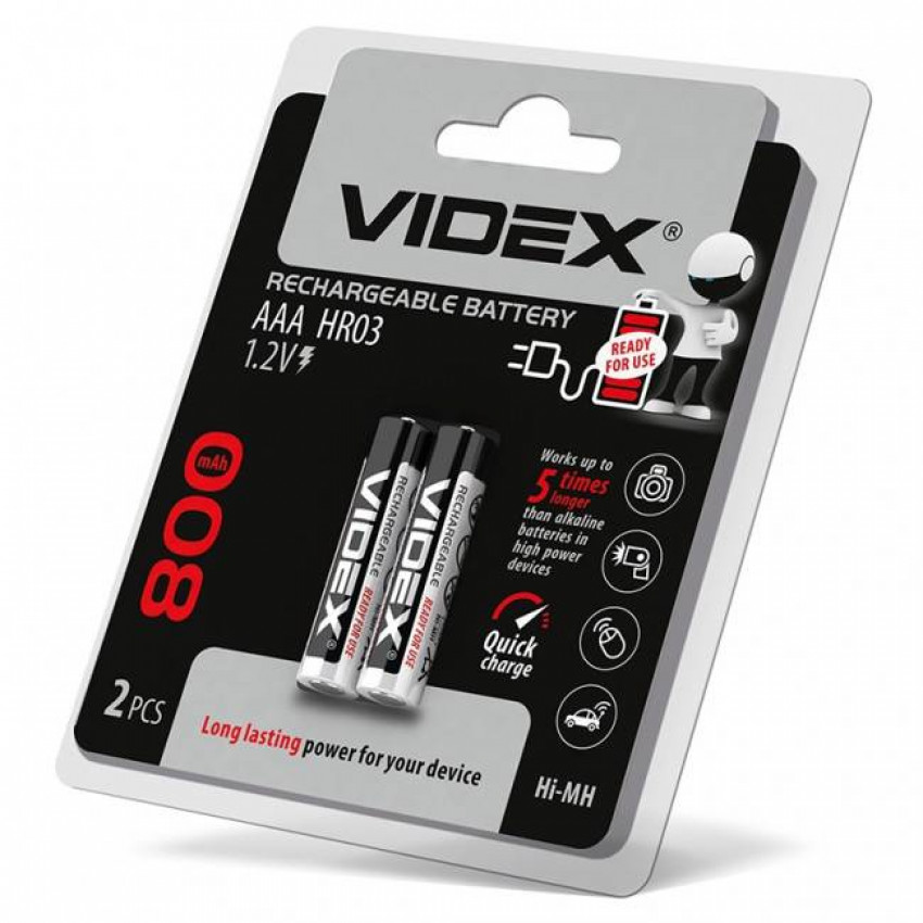 Акум. VIDEX HR03 / AAA R03, 600mAh блістер / 2шт.-HRAAAR0306VIDEX