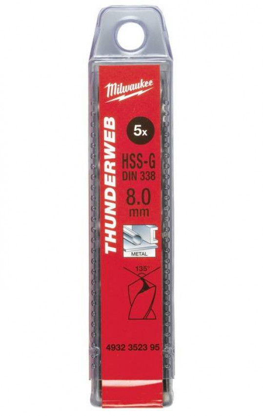 Свердло по металу THUNDERWEB HSS-G MILWAUKEE DIN338, Ø10,0x133мм, (5шт)-4932352399