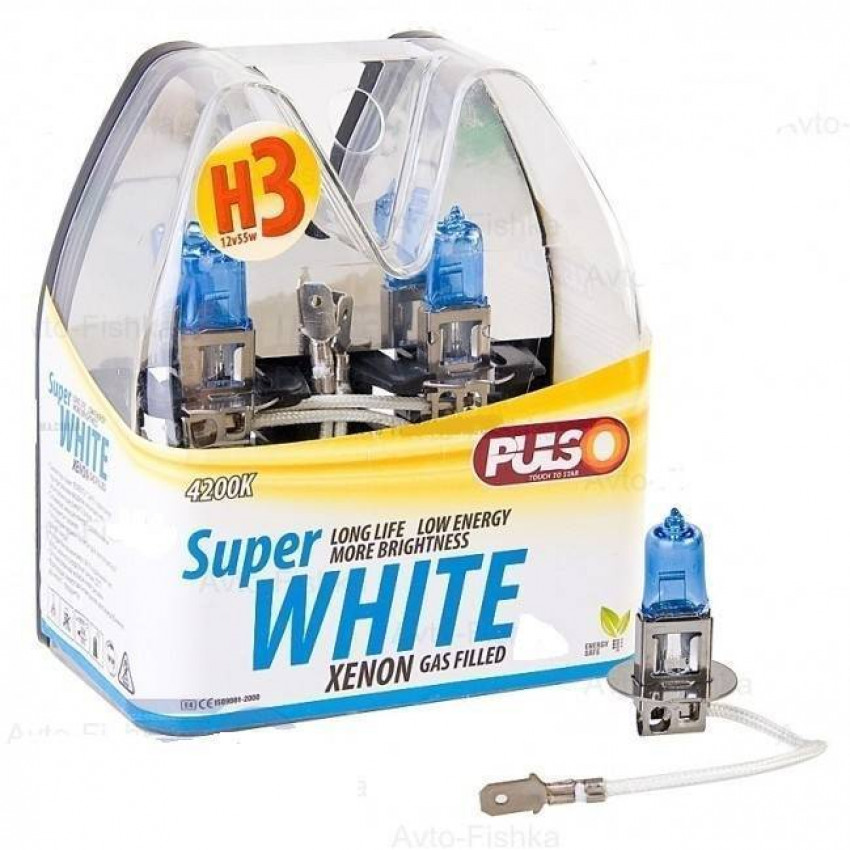 Лампи PULSO/галогенні H3/PK22S 12v55w super white/plastic box-LP-32551 (5/100) p/b