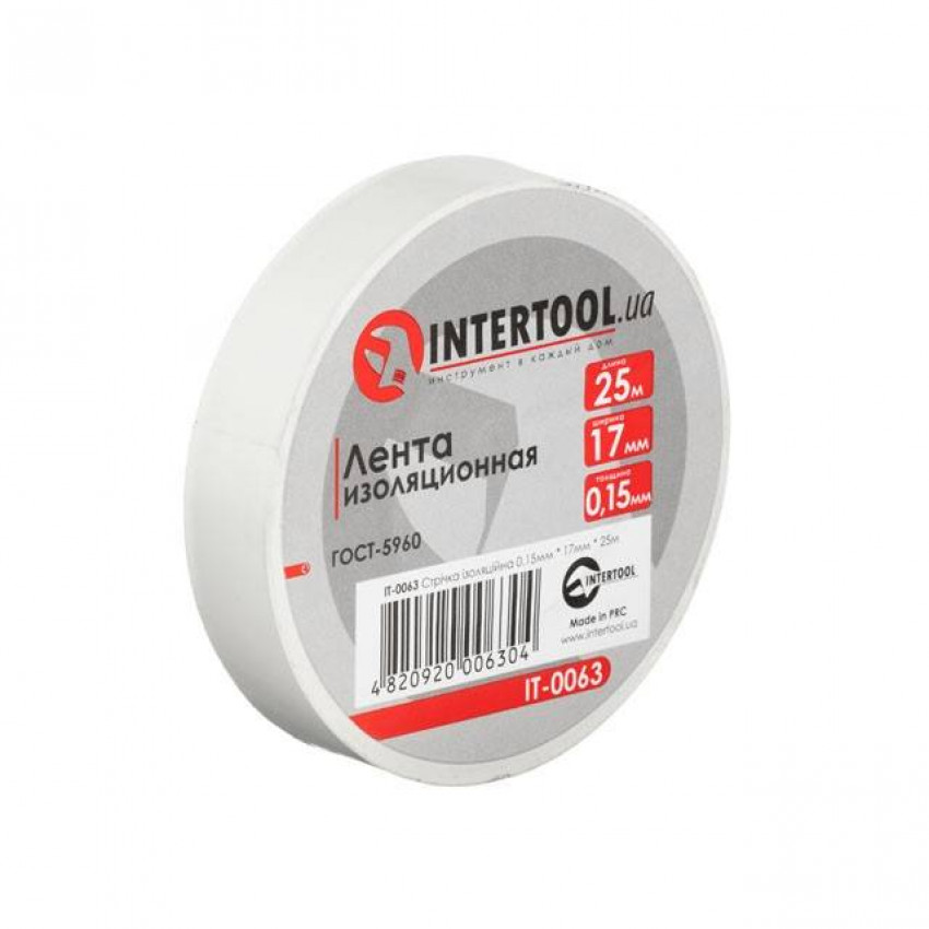 Стрічка ізоляційна, 17 мм * 25 м * 0,15 мм, біла INTERTOOL IT-0063-IT-0063