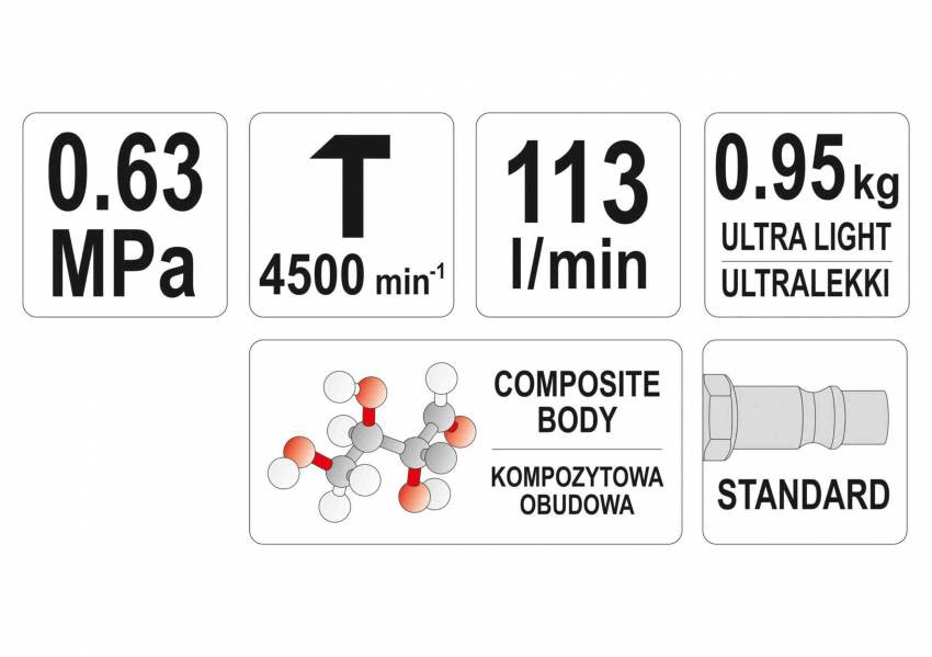 Відбійний молоток пневматичний YATO: спож. повітря-113 л/хв, тиск-6.3 Bar 4 долота-YT-09904